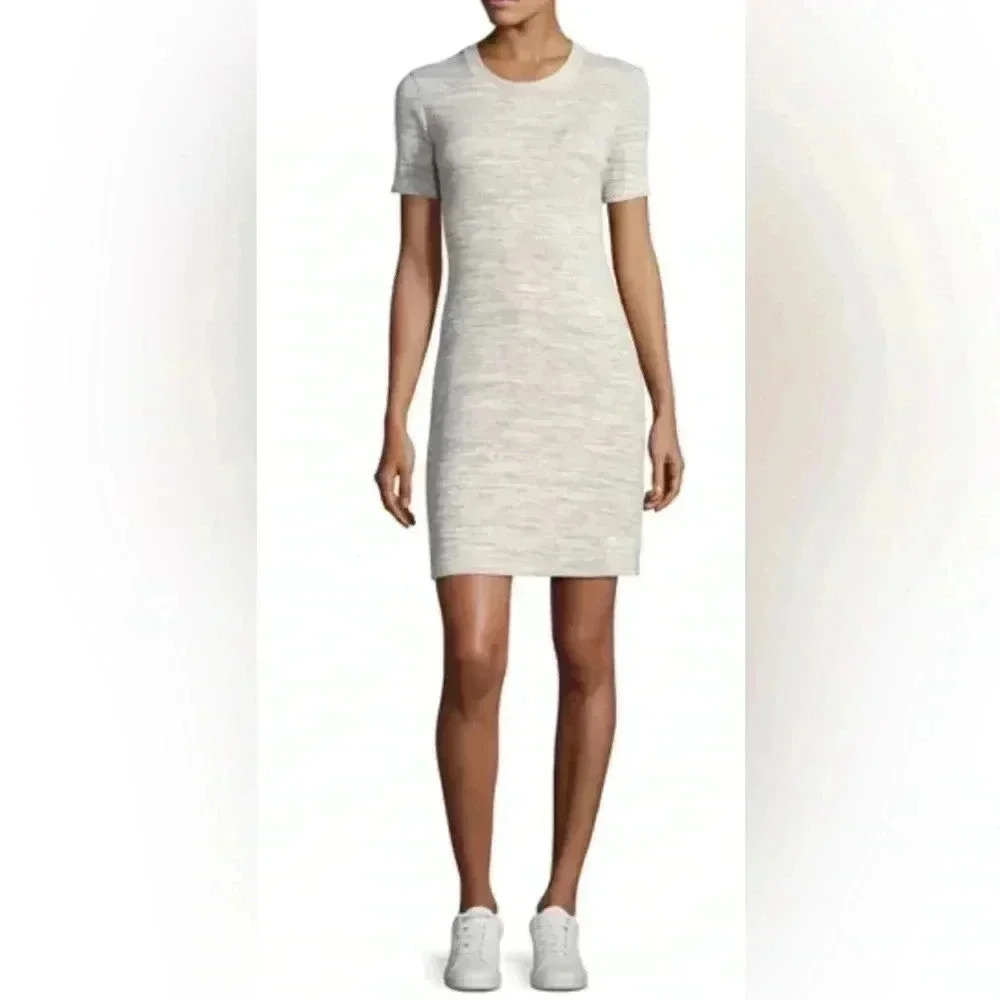 Woman THEORY Gray Melange Cherry B3 Sterling Ribbed T-shirt S/s Dress Small EUC